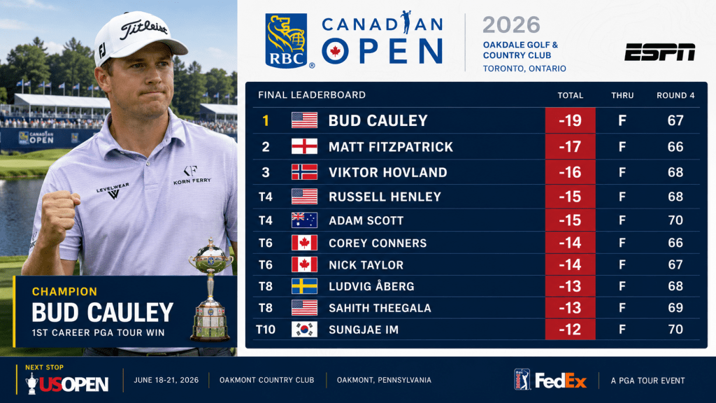 Bud Cauley Juara RBC Canadian Open 2026 Lewat Chip-In Mustahil di Start ke-239